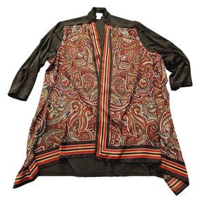 Chico's Travelers Orange Brown Scarf Front Panels Drape Cardigan 3/4 Size 3